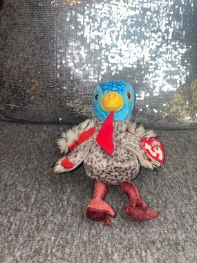 Lurkey The Turkey: Ty Multicolor Plush Turkey with Blue Head and Yellow Beak